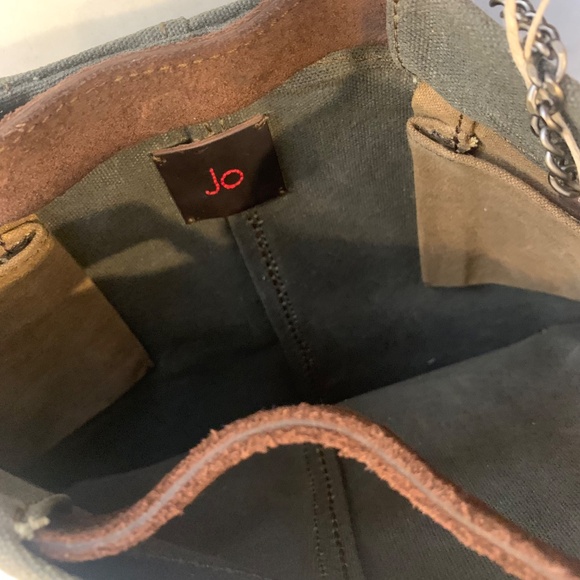 Anthropologie JO Bag Industrial Canvas Distressed Leather Chain Satchel WAY COOL - Picture 3 of 14
